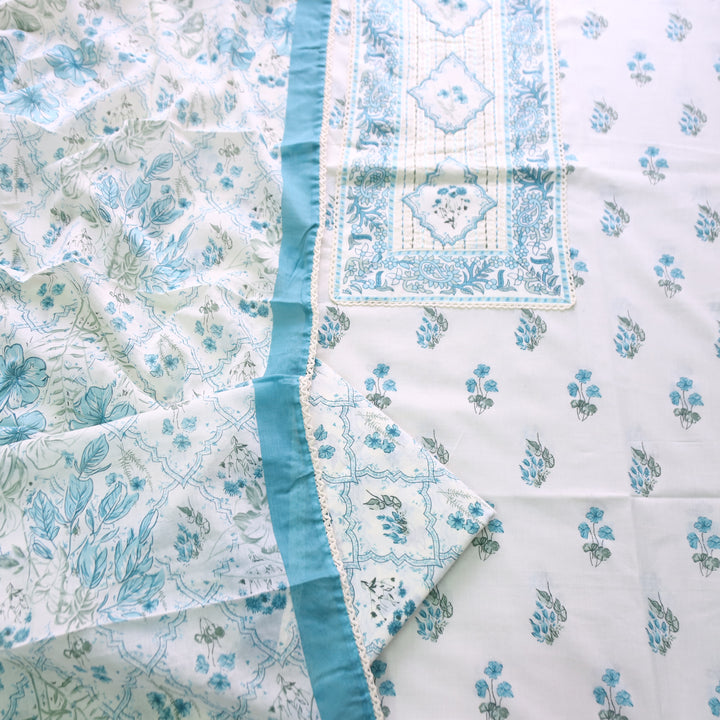 Aashna Cream Beige Embroidered Floral Printed Cotton Set