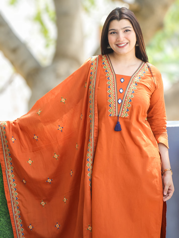 Alina Rust Orange Mirror Work 3 Piece Set