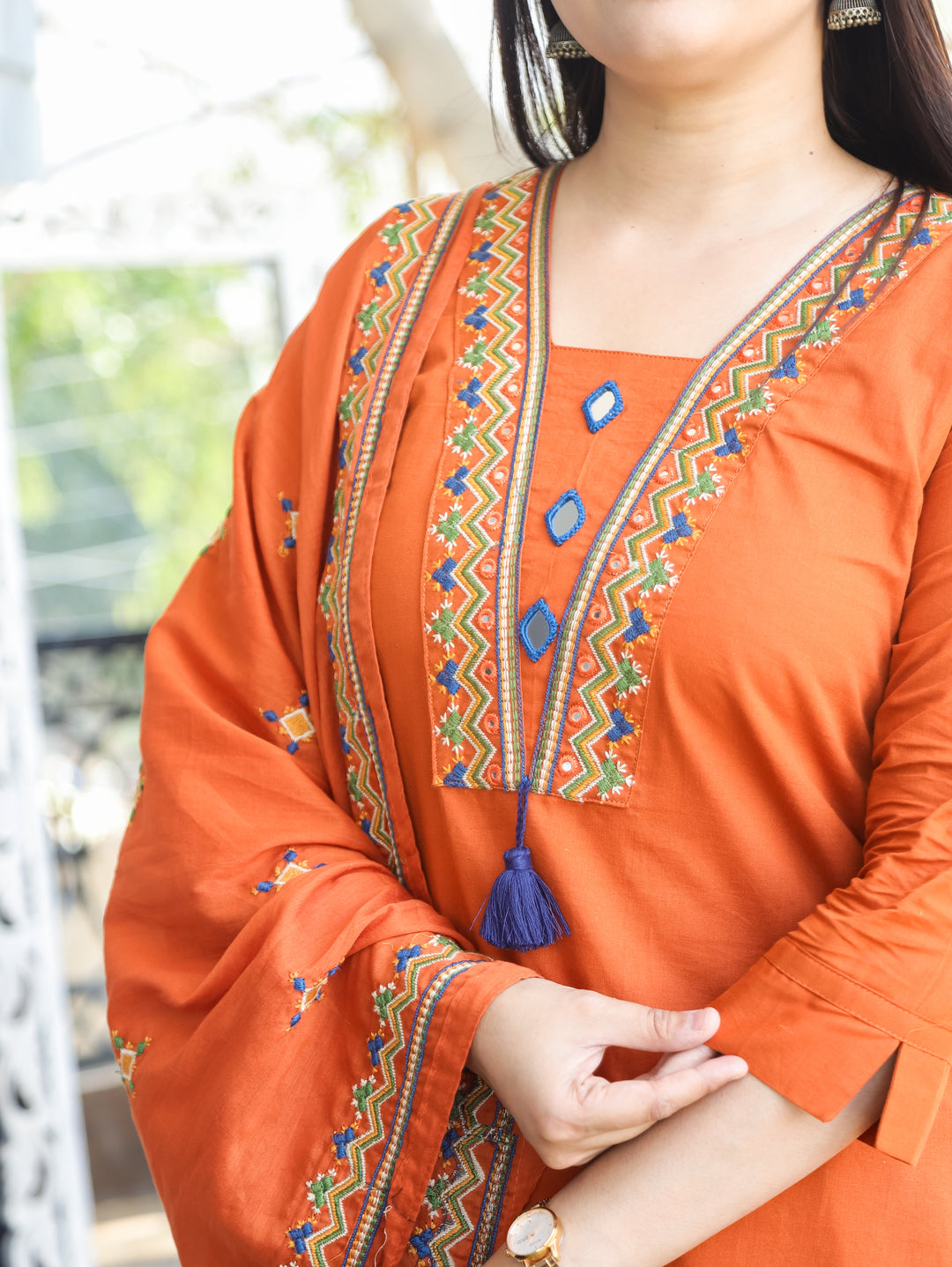 Alina Rust Orange Mirror Work 3 Piece Set