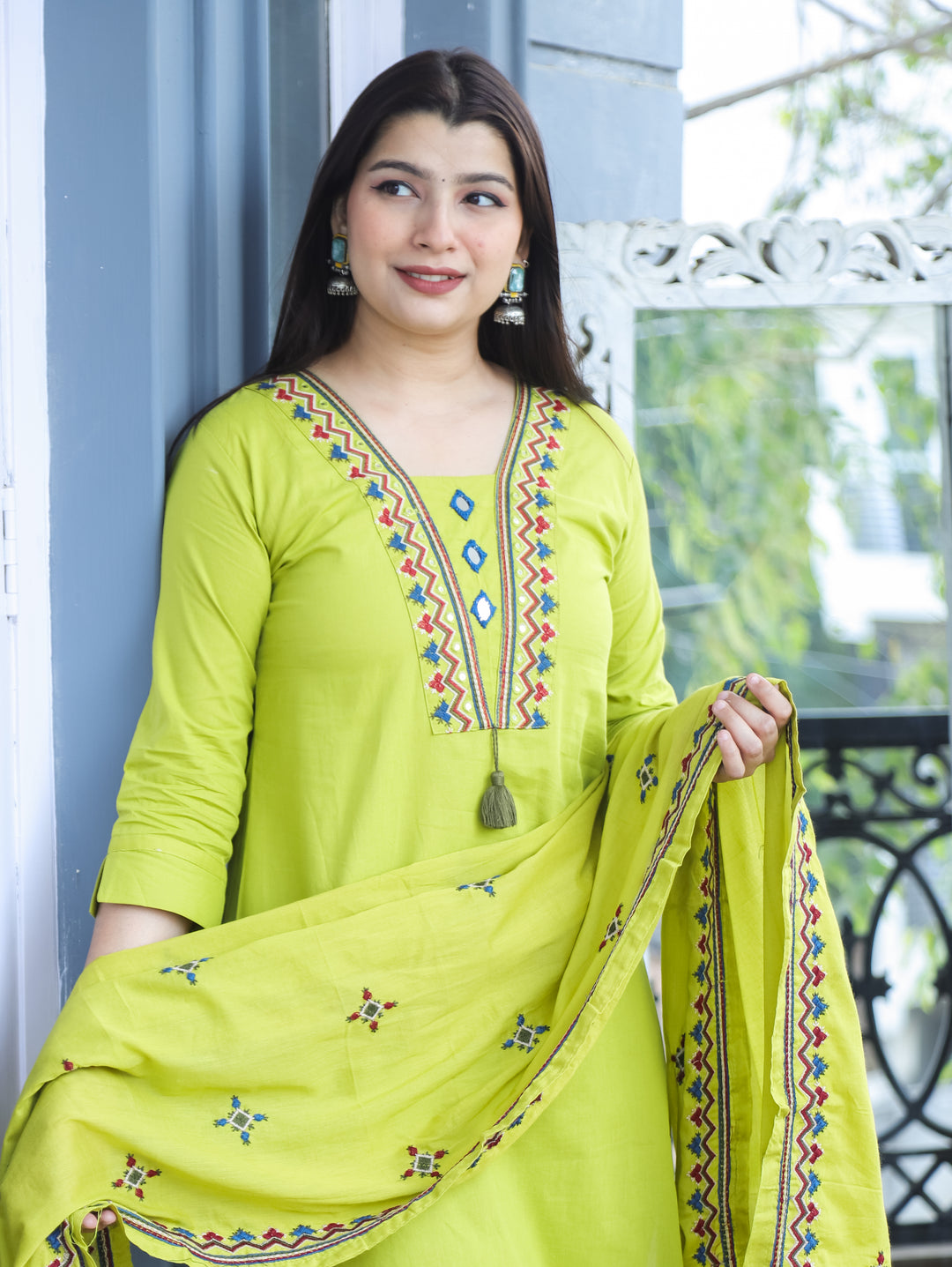Alina Lime Mint Mirror Work 3 Piece Set