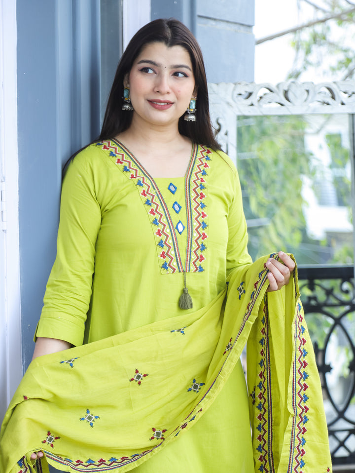 Alina Lime Mint Mirror Work 3 Piece Set
