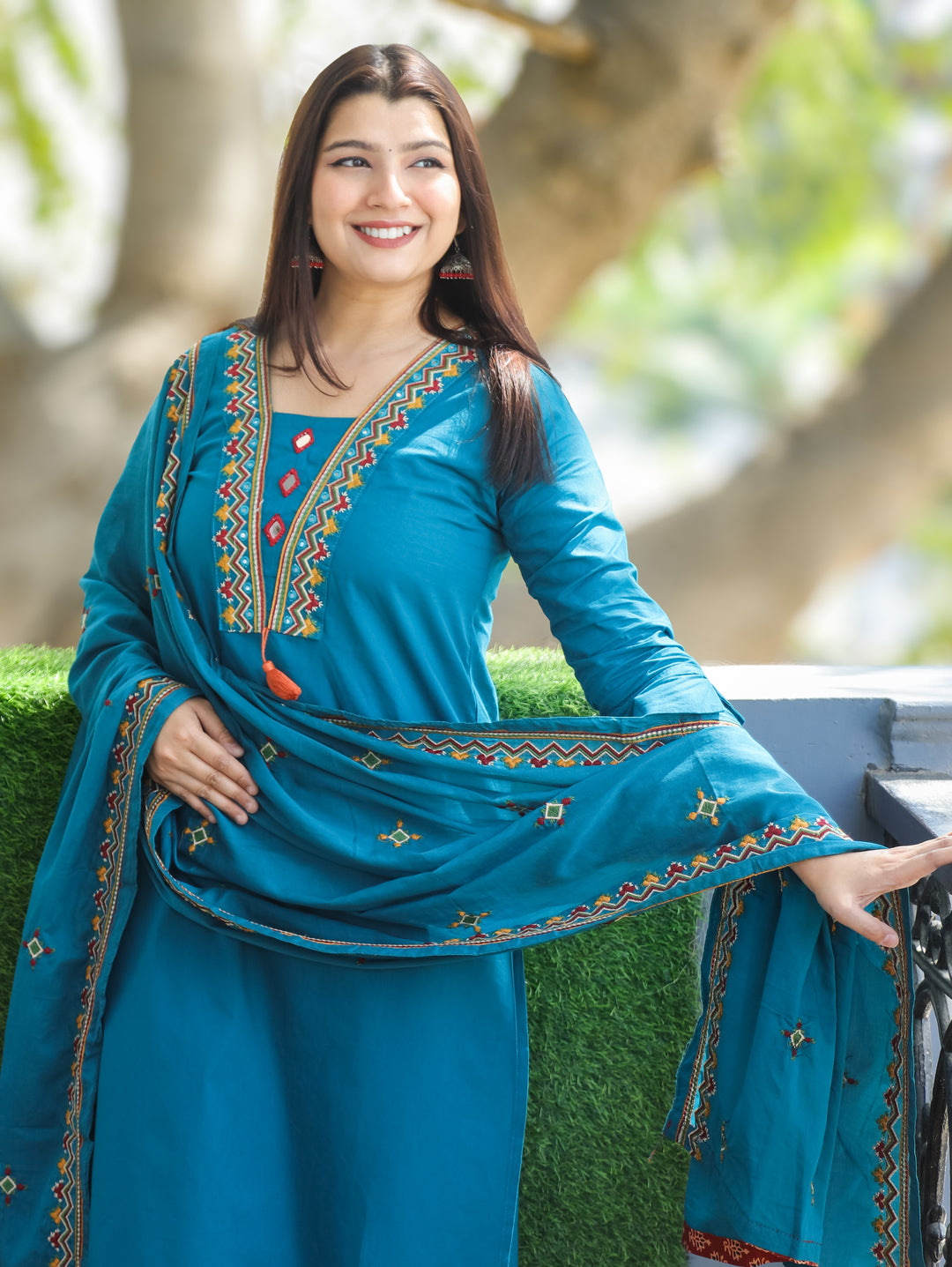 Alina Cerulean Teal Mirror Work 3 Piece Set