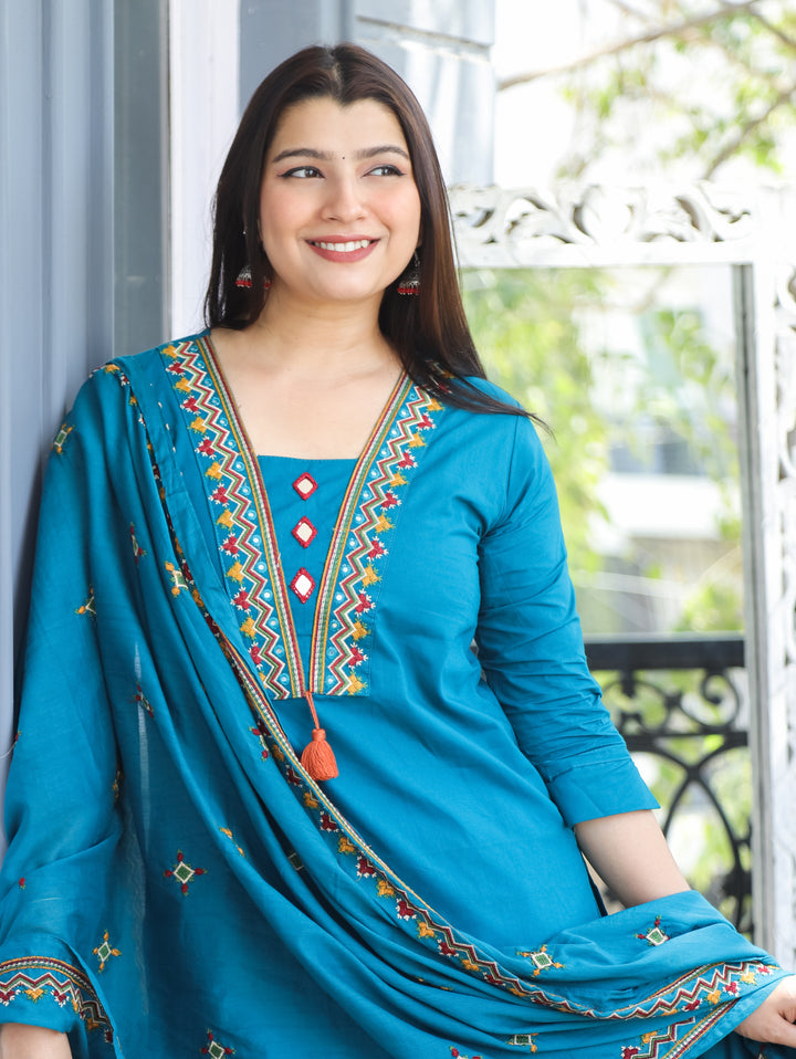 Alina Cerulean Teal Mirror Work 3 Piece Set