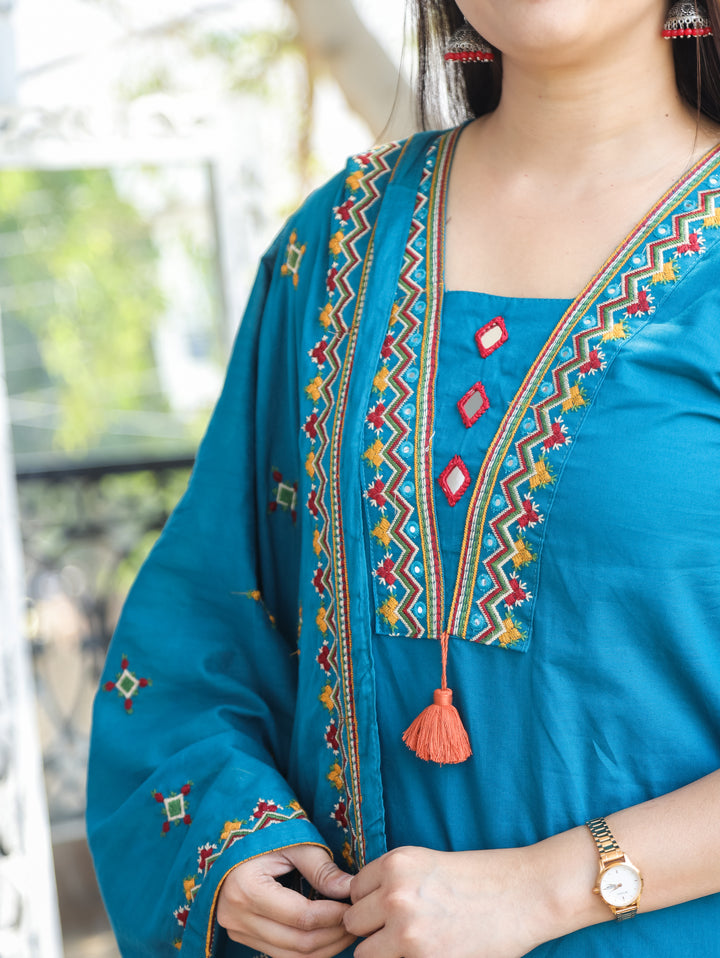Alina Cerulean Teal Mirror Work 3 Piece Set
