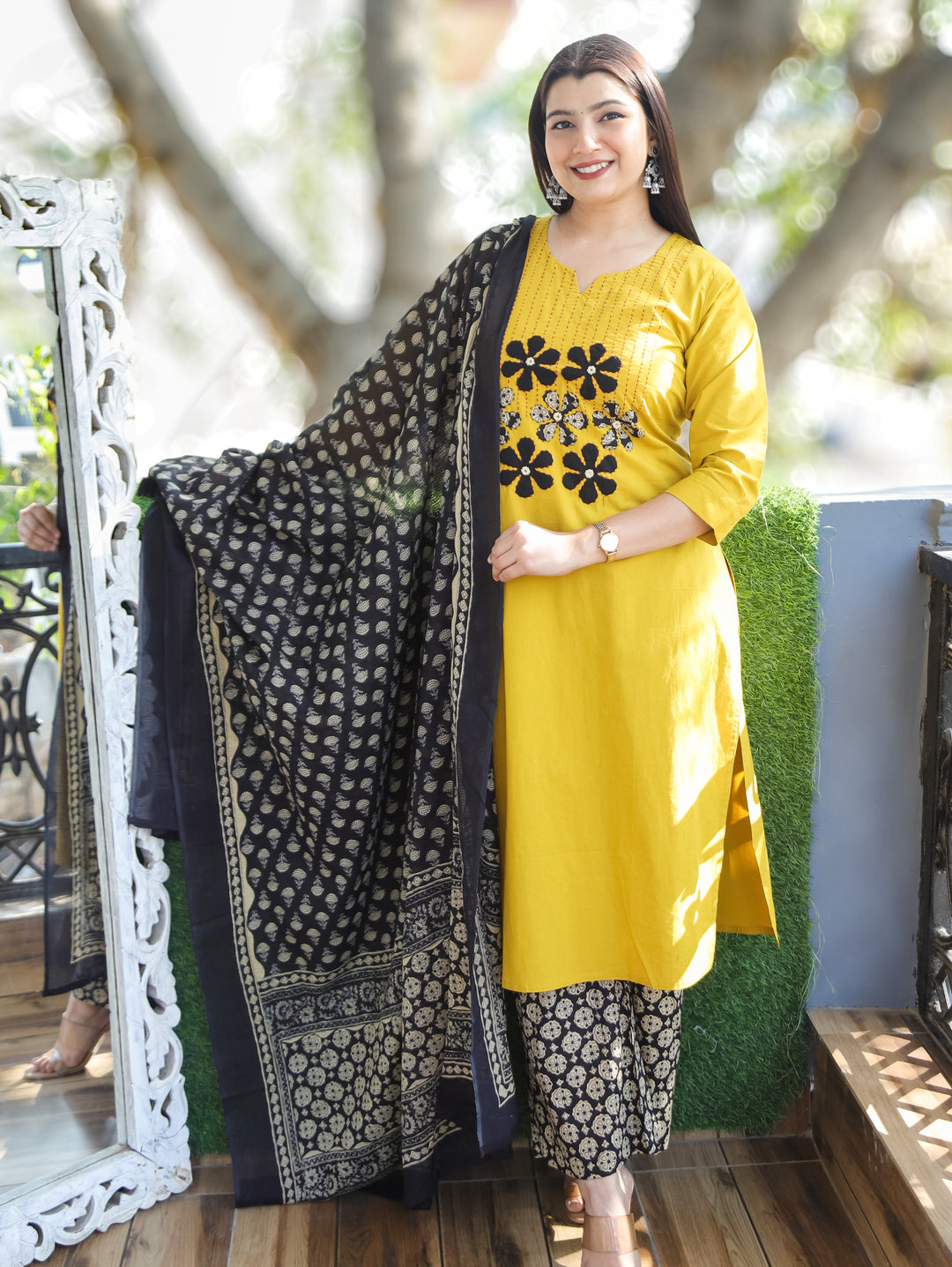 Shalini Bumblebee Yellow Applique 3 Piece Set