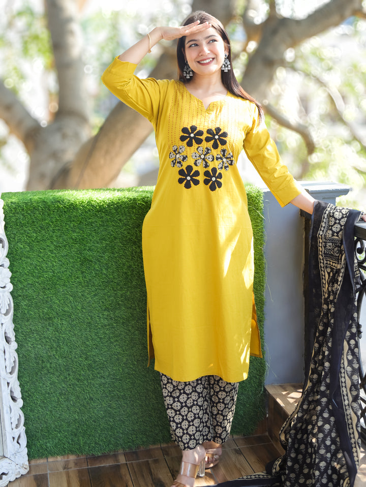 Shalini Bumblebee Yellow Applique 3 Piece Set