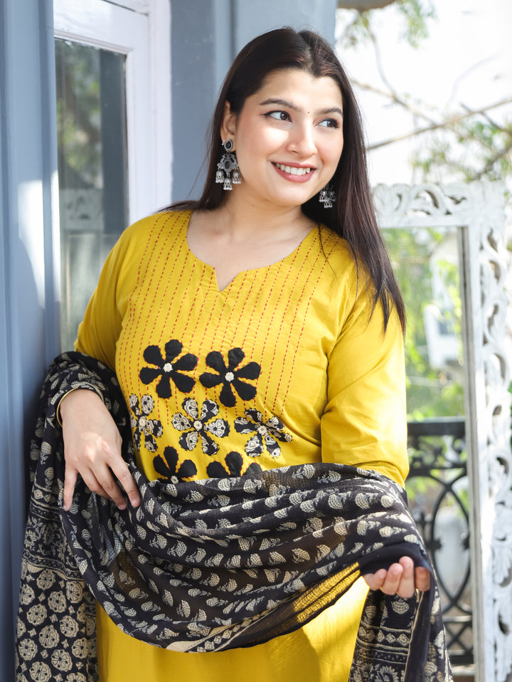 Shalini Bumblebee Yellow Applique 3 Piece Set