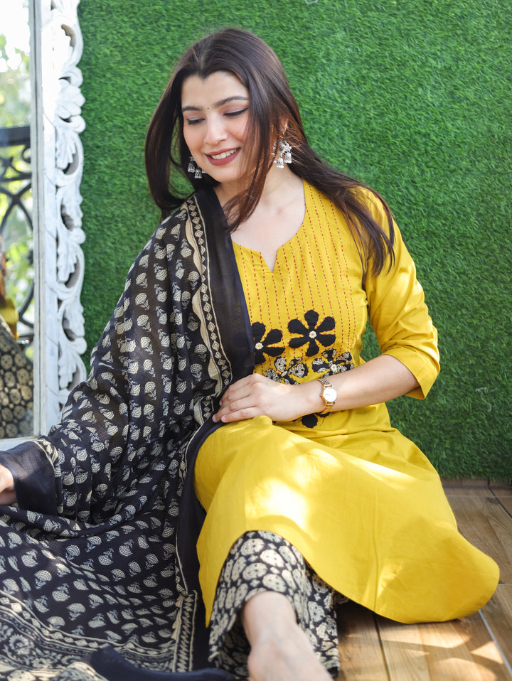 Shalini Bumblebee Yellow Applique 3 Piece Set
