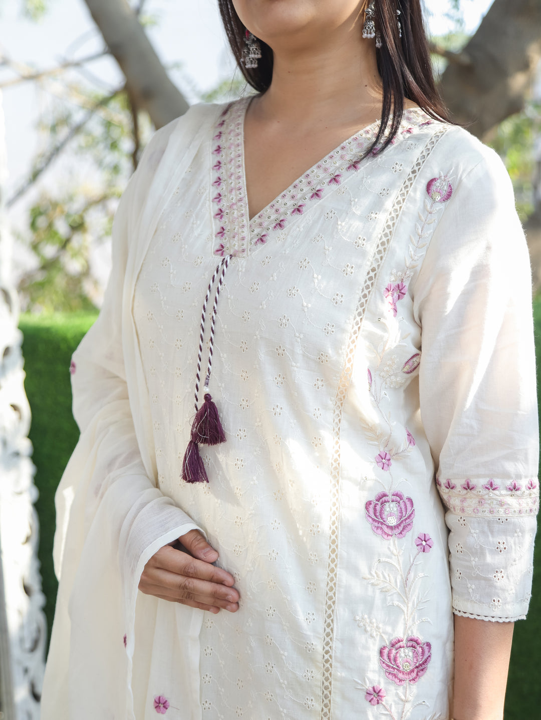 Hans Safed V Embroidered Panel Cotton 3 Piece Set