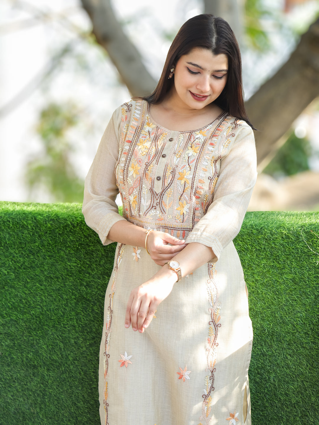 Mirha Sand Beige Kolkata Embroidered 2 Piece Set