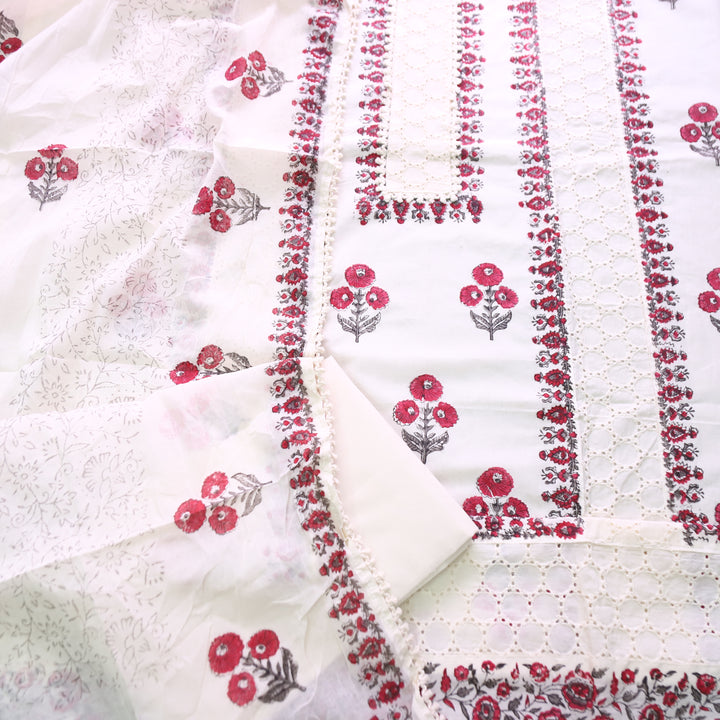Aashna Off-White Crochet Panel with Block Print Cotton Set