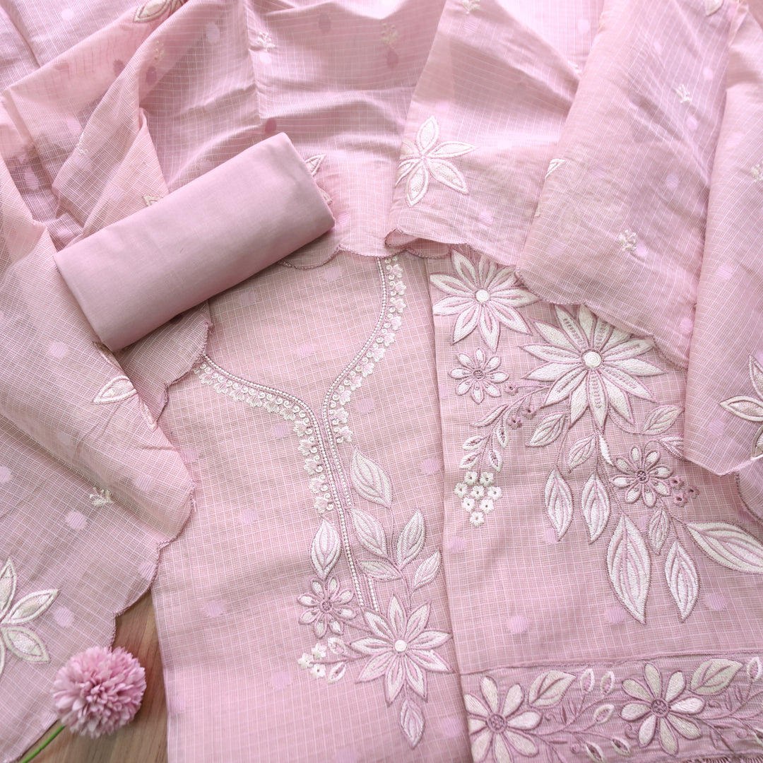 Udarri Soft Mauve Thread Embriodered Work Kota Doriya Suit Set