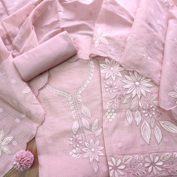 Udarri Soft Mauve Thread Embriodered Work Kota Doriya Suit Set