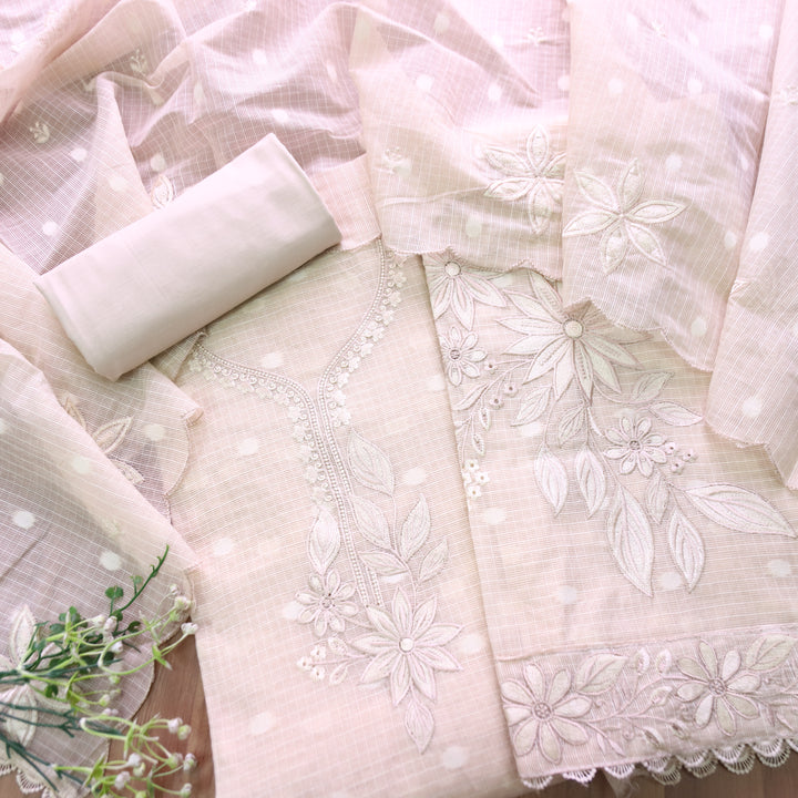 Udarri Sand Beige Thread Embriodered Work Kota Doriya Suit Set8