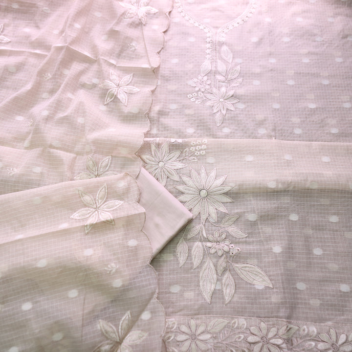 Udarri Sand Beige Thread Embriodered Work Kota Doriya Suit Set8