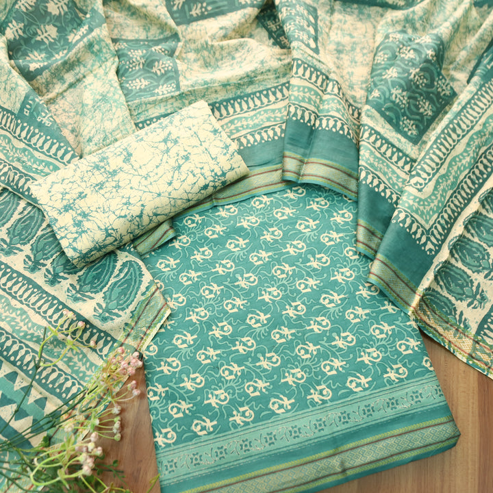 Anshima Sea Form Green All Over Digital Self Printed Cotton Suit Set