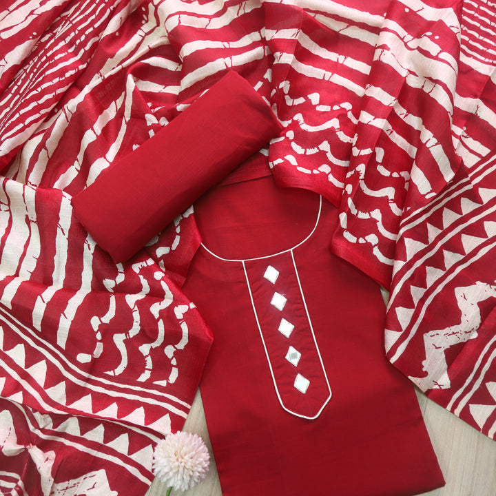 Aayat Bride Red  with Mirror Neck Work Cotton Suit Set