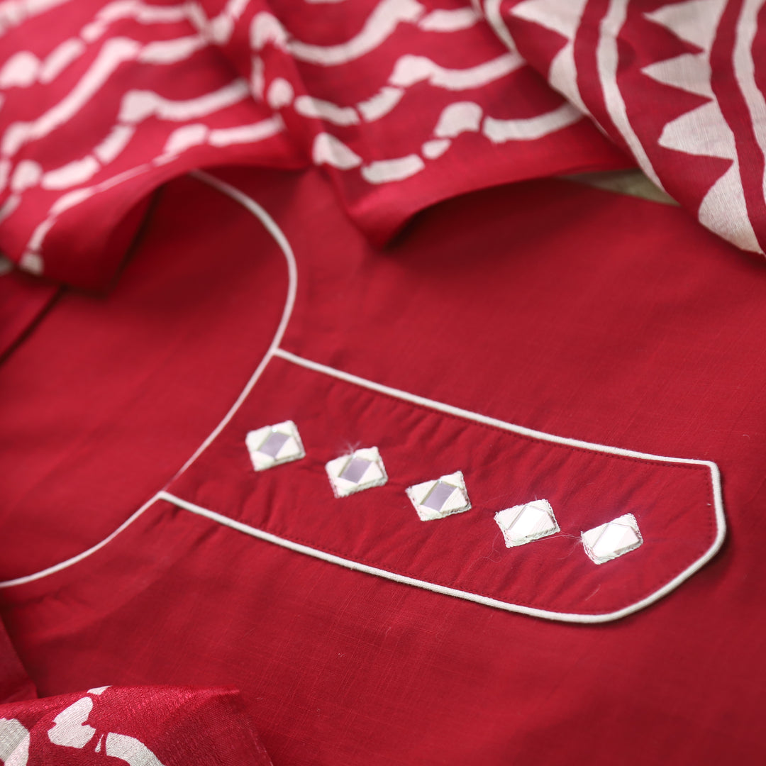 Aayat Bride Red  with Mirror Neck Work Cotton Suit Set