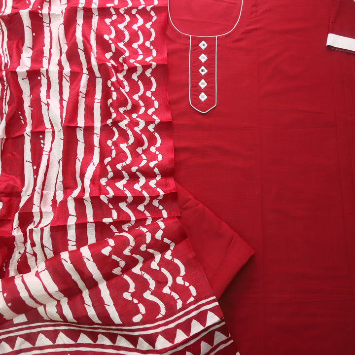 Aayat Bride Red  with Mirror Neck Work Cotton Suit Set