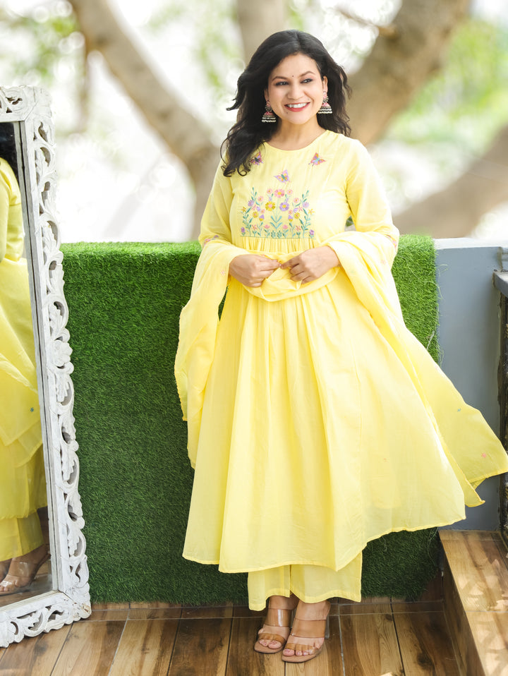 Petal Butter Yellow Embroiderd 3 Piece Set