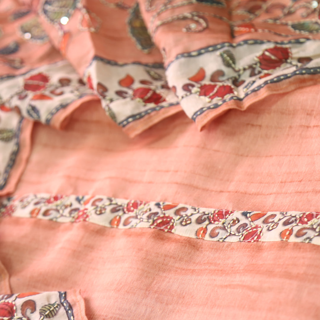 Rukmani Ligth Peach Kantha Embroidery Chanderi Suit Set