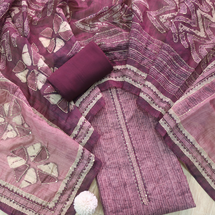 Rukmani Mulberry Purple  Kantha Embroidery Chanderi Suit Set