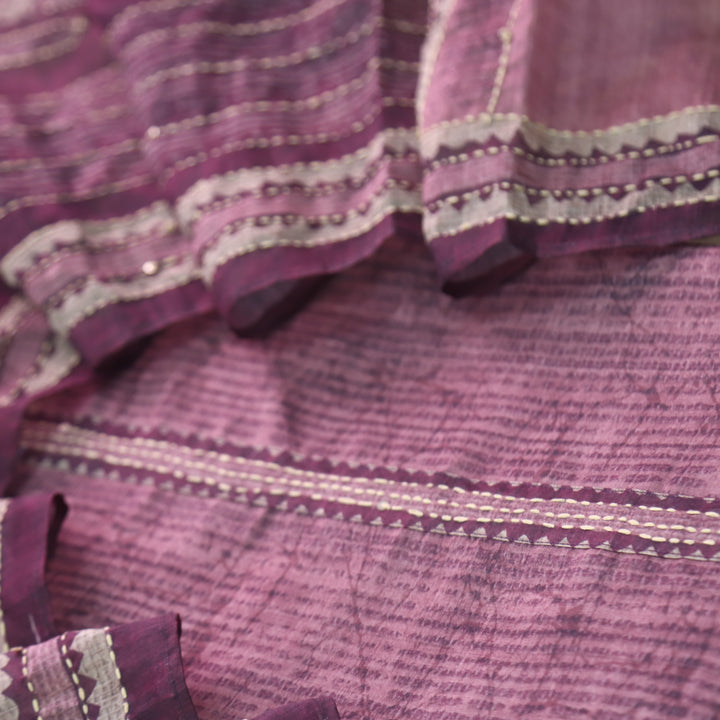 Rukmani Mulberry Purple  Kantha Embroidery Chanderi Suit Set