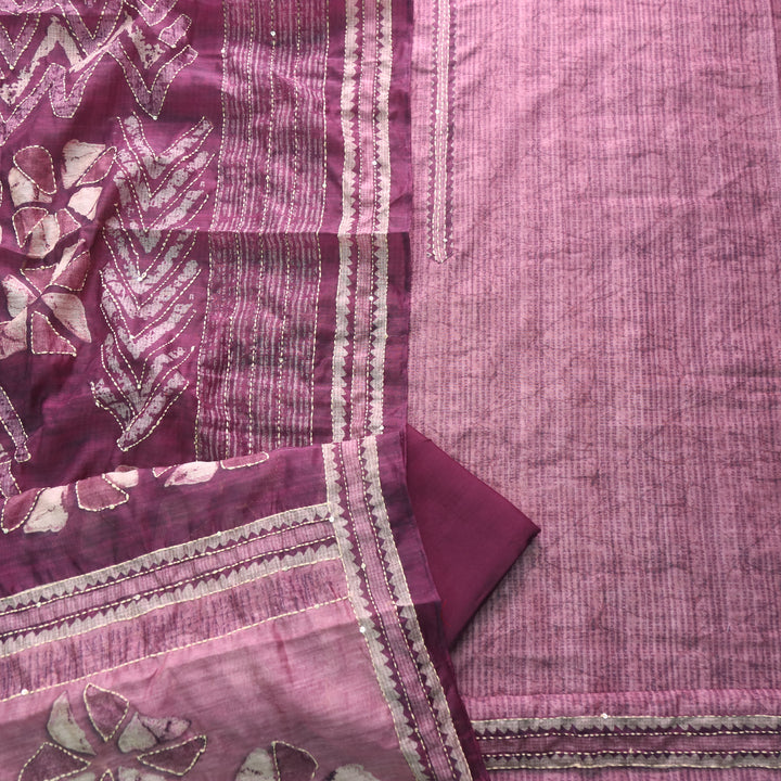Rukmani Mulberry Purple  Kantha Embroidery Chanderi Suit Set