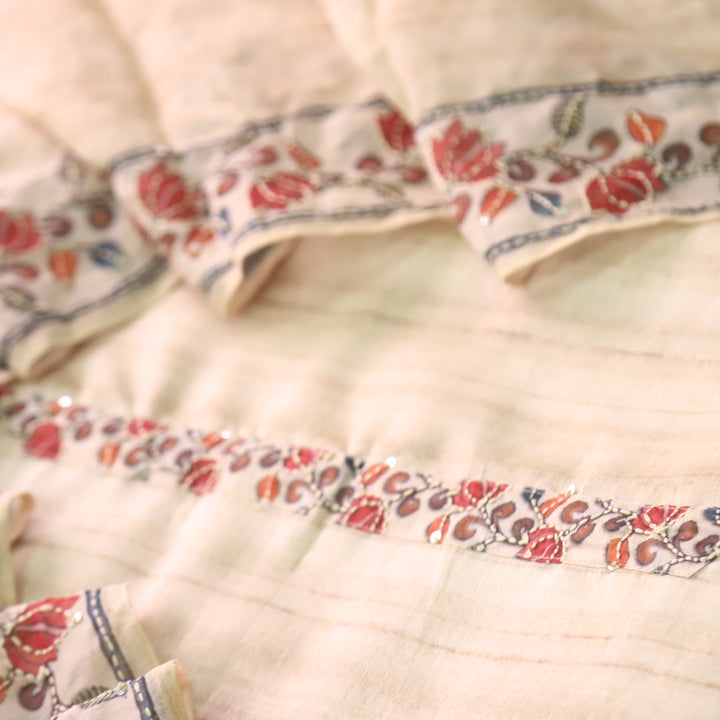 Rukmani Ivory Beige Kantha Embroidery Chanderi Suit Set