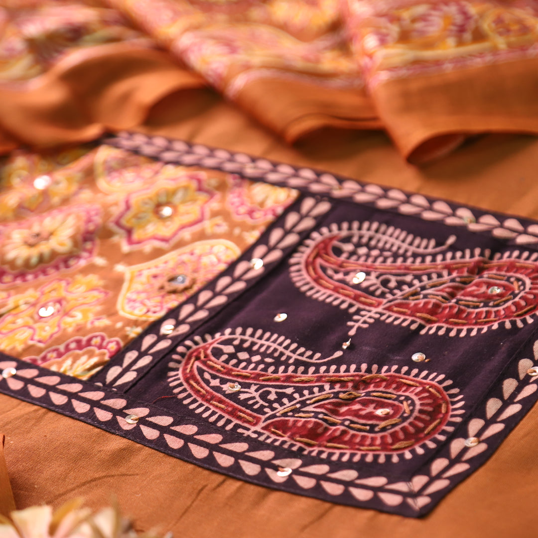 Adina Burnt Orange Ajrak Yoke with Mirror Cotton Set