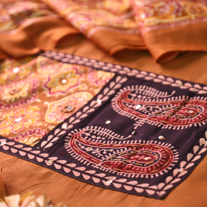 Adina Burnt Orange Ajrak Yoke with Mirror Cotton Set