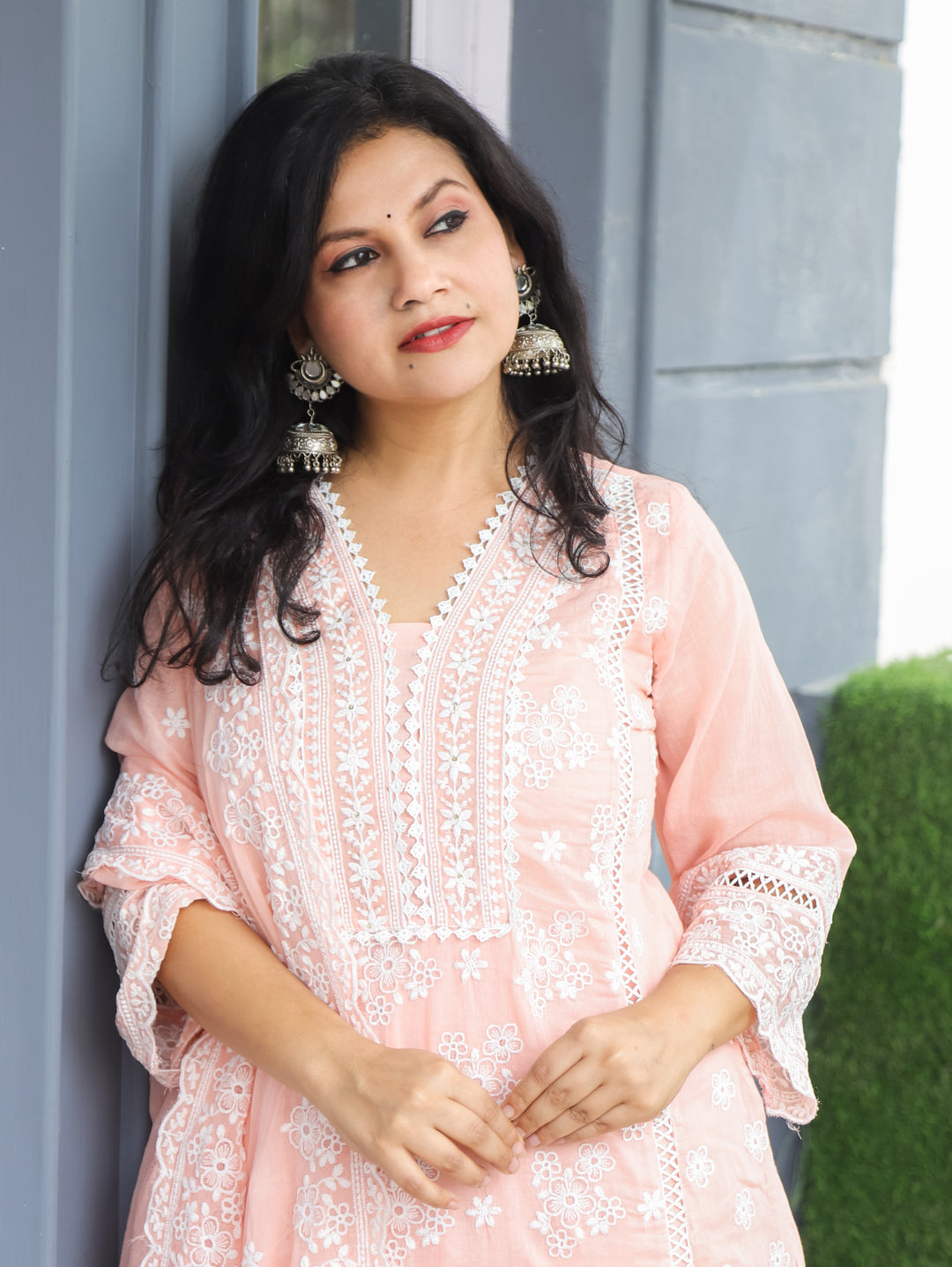 Pastel Peach Embroidered Mul Cotton 3 Piece Set