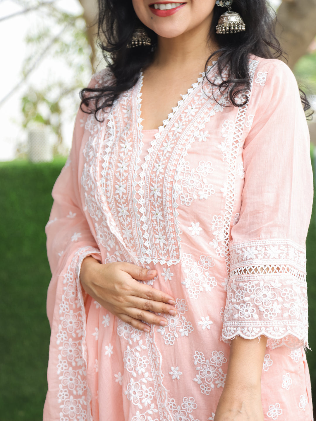 Pastel Peach Embroidered Mul Cotton 3 Piece Set