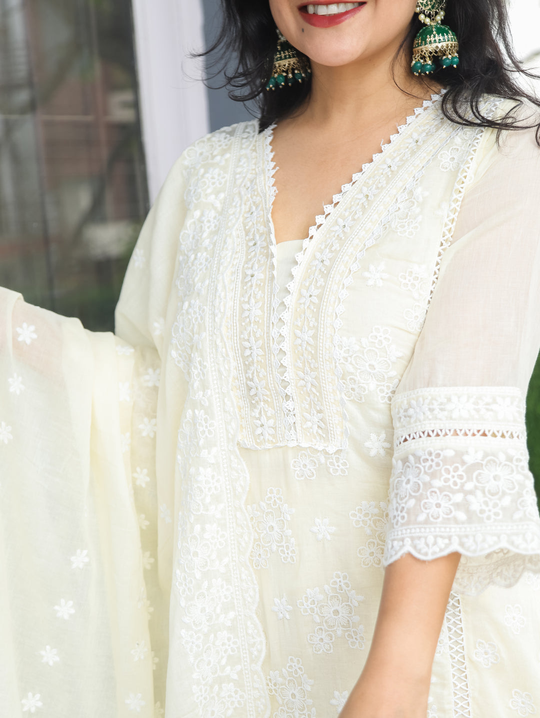 Pastel Safed Embroidered Mul Cotton 3 Piece Set