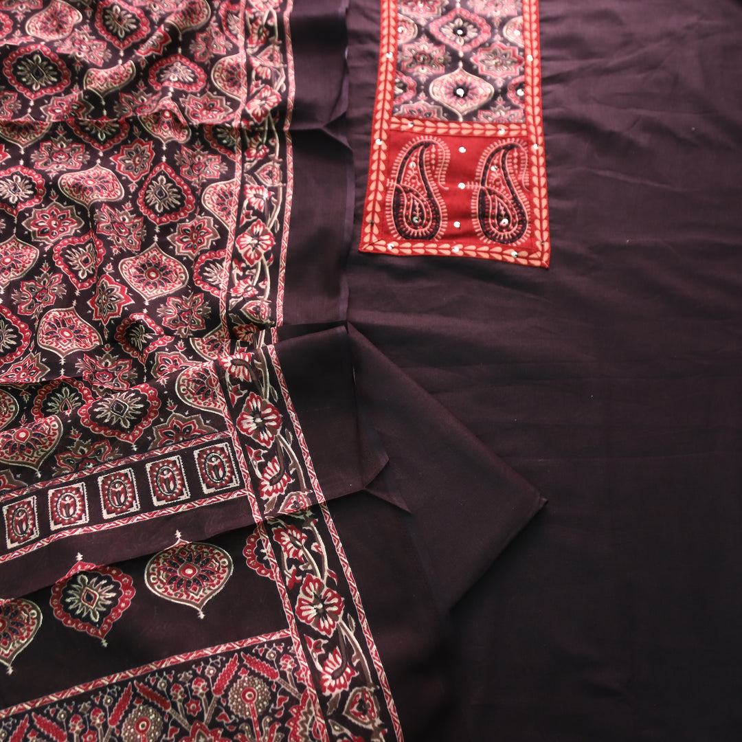Adina Ebony Black Ajrak Yoke with Mirror Cotton Set
