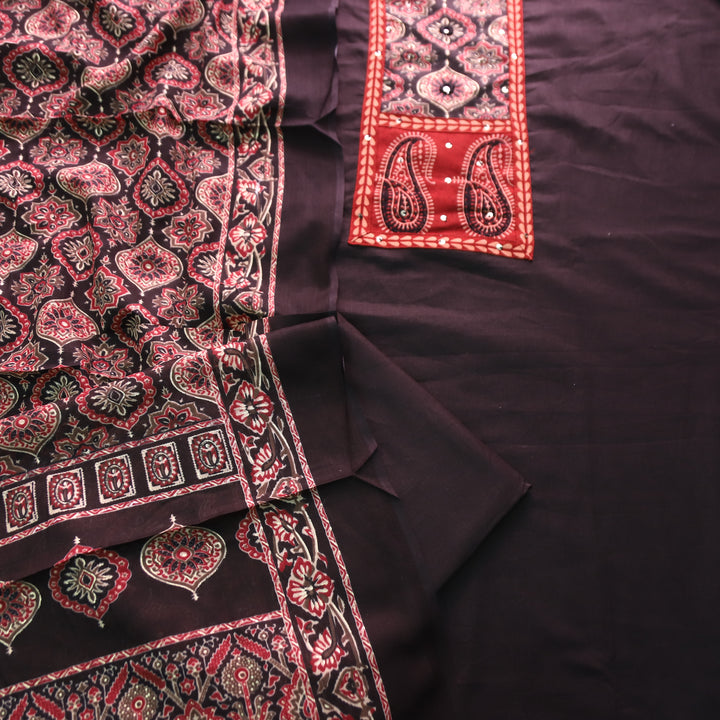Adina Ebony Black Ajrak Yoke with Mirror Cotton Set
