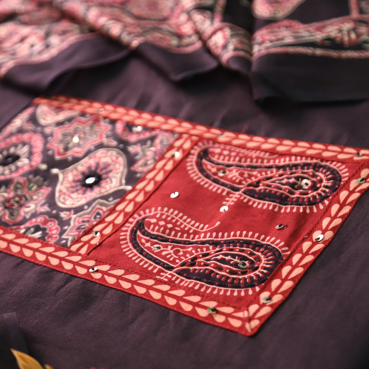 Adina Ebony Black Ajrak Yoke with Mirror Cotton Set