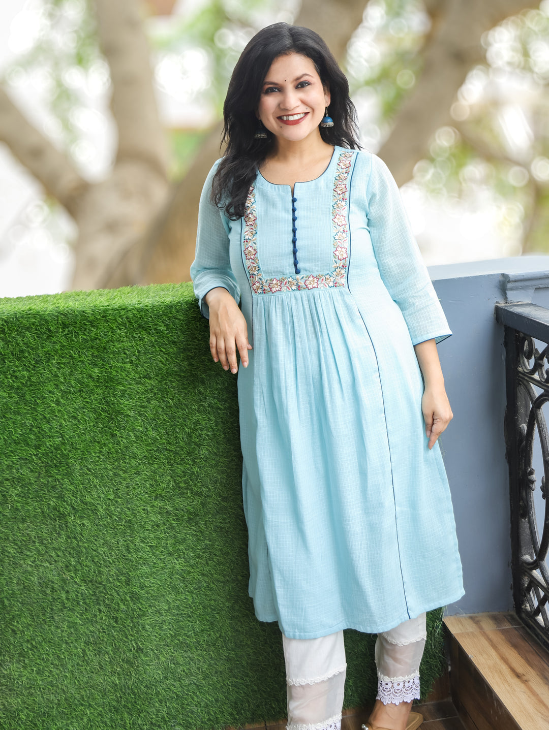 Emily Powder Blue Embroidered Kota Doriya Kurti