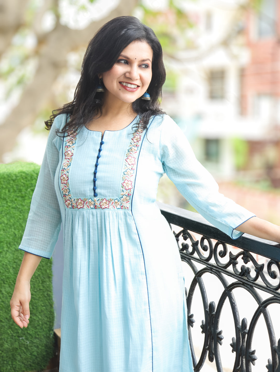 Emily Powder Blue Embroidered Kota Doriya Kurti