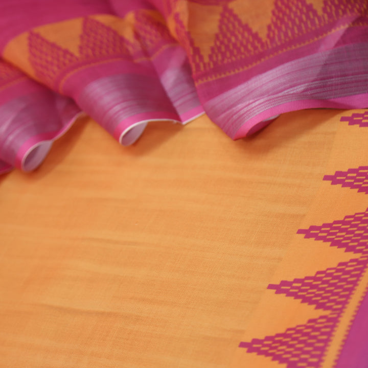 Rooprani Sunset Yellow Temple Hem Print in South Cotton Linen Suit Set