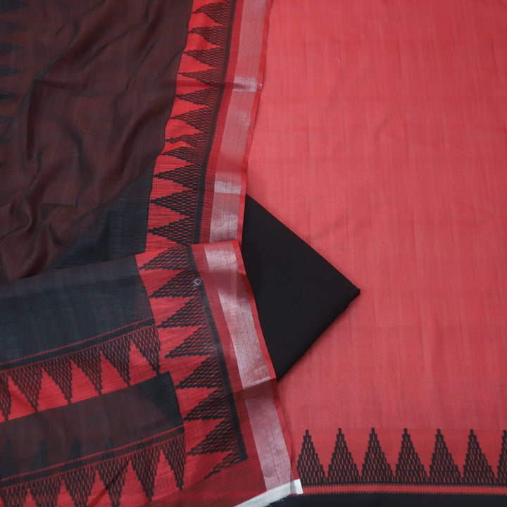 Rooprani Cranberry Red Temple Hem Print in South Cotton Linen Suit Set