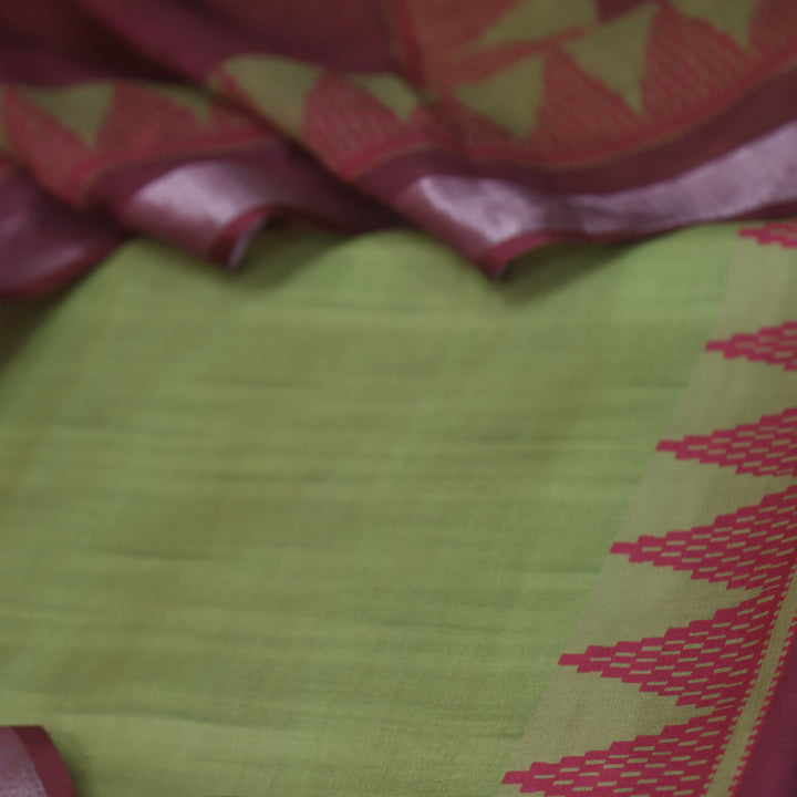 Rooprani Castle Green Temple Hem Print in South Cotton Linen Suit Set