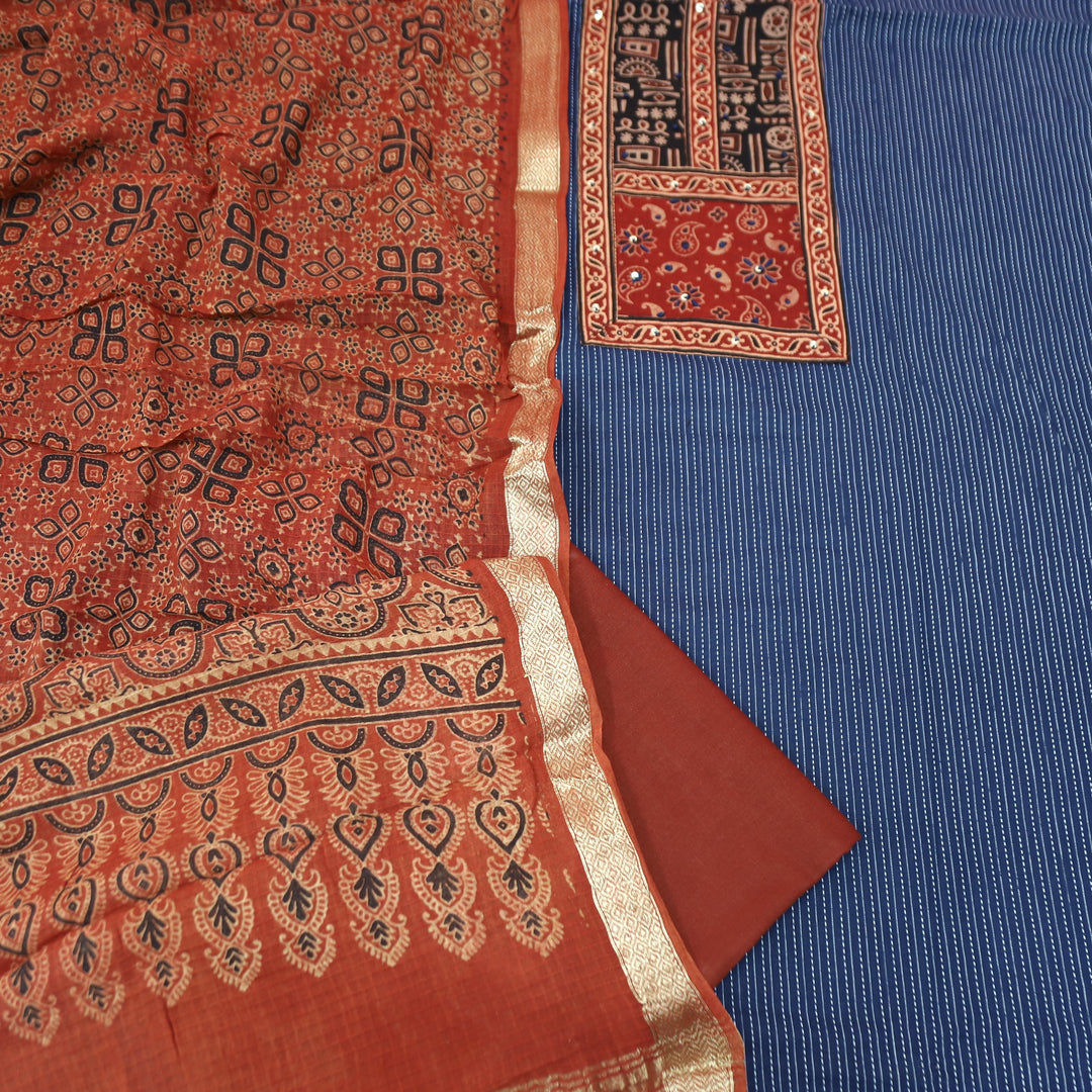 Maahi Denim Blue Mirror Work Yoke in Running Cotton Set