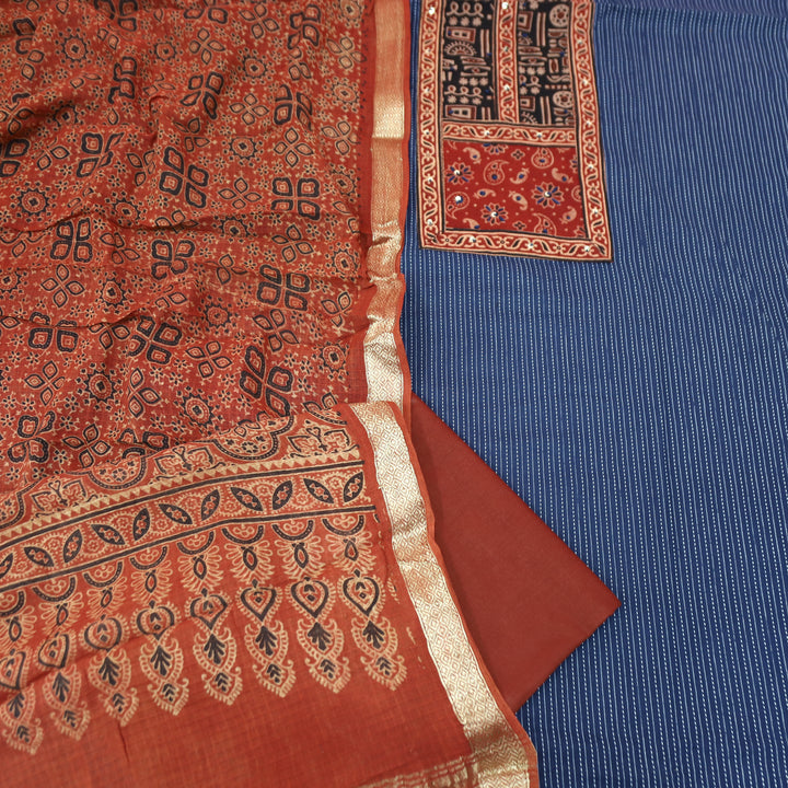 Maahi Denim Blue Mirror Work Yoke in Running Cotton Set