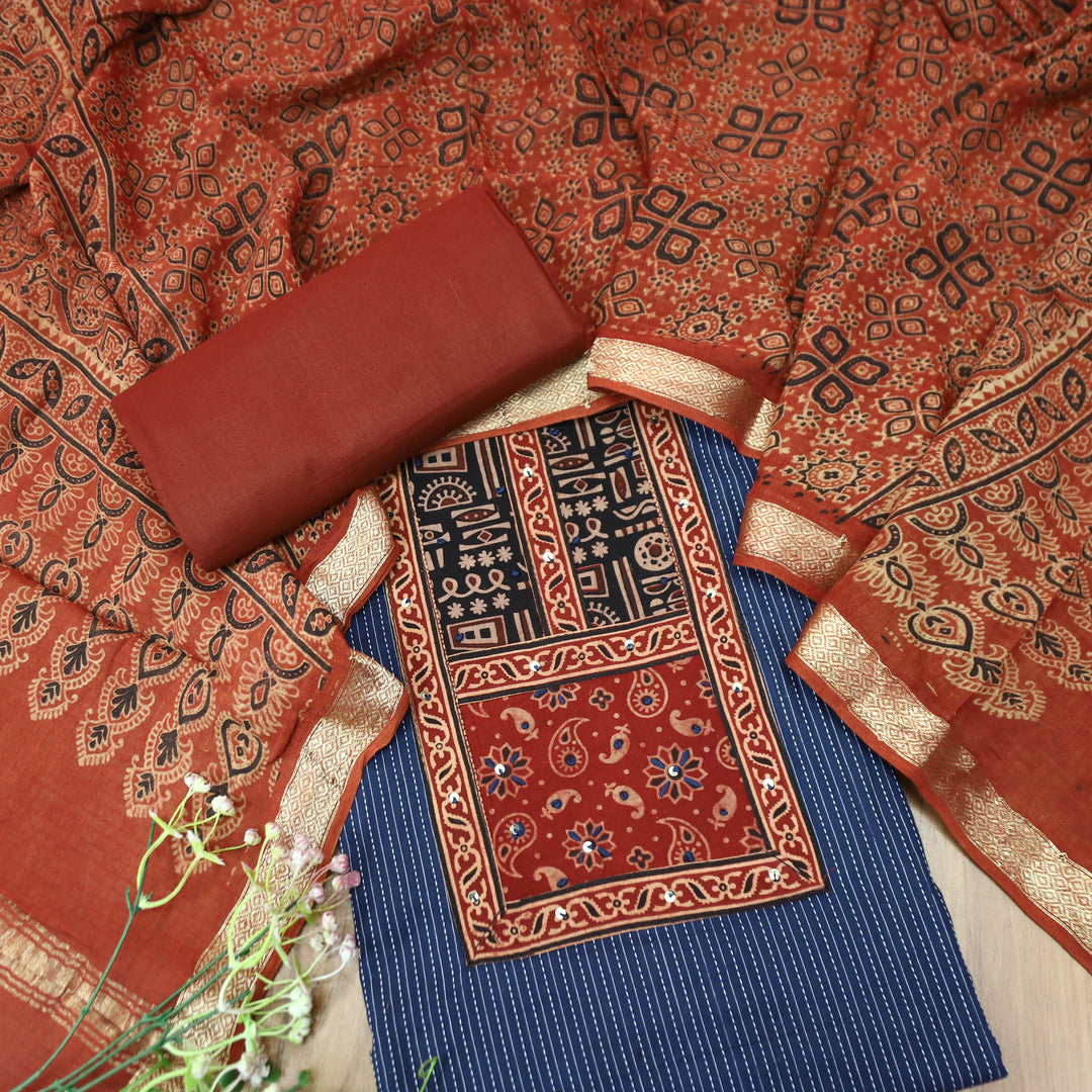 Maahi Denim Blue Mirror Work Yoke in Running Cotton Set