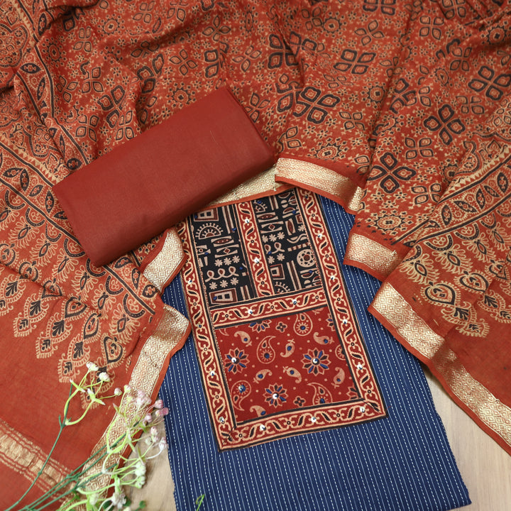 Maahi Denim Blue Mirror Work Yoke in Running Cotton Set