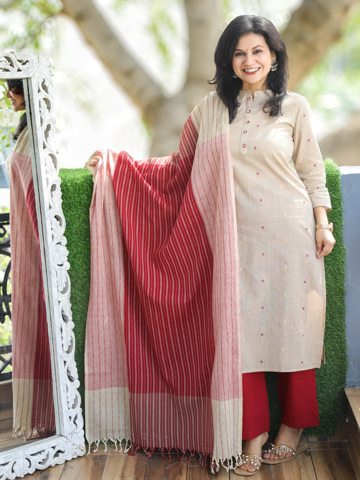 Emily Red Handloom Cotton 3 Piece Set