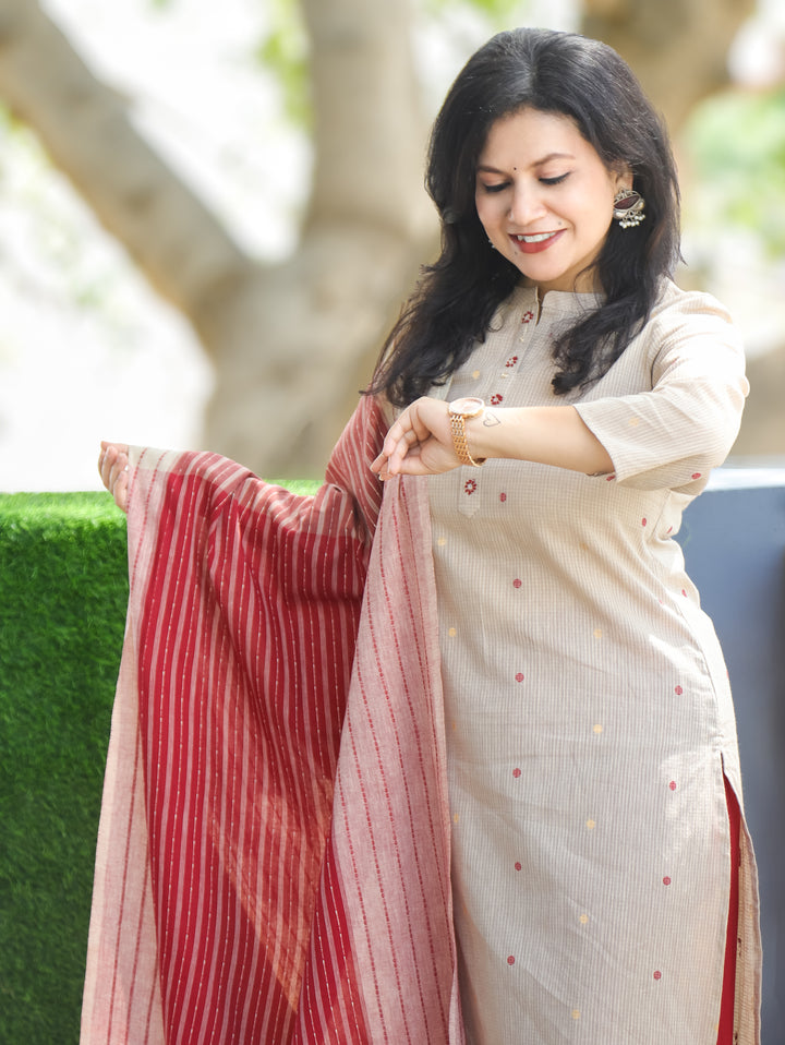 Emily Red Handloom Cotton 3 Piece Set