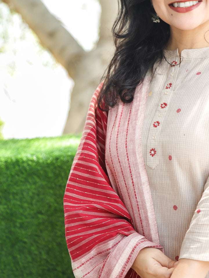 Emily Red Handloom Cotton 3 Piece Set