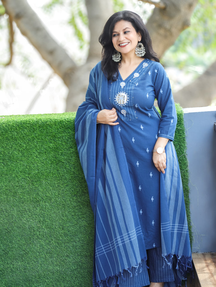 Stella Blue Mirror Handloom Cotton 3 Piece Set